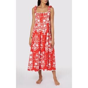 Juliet Dunn Tie Shoulder Palladio Print Midi Dress